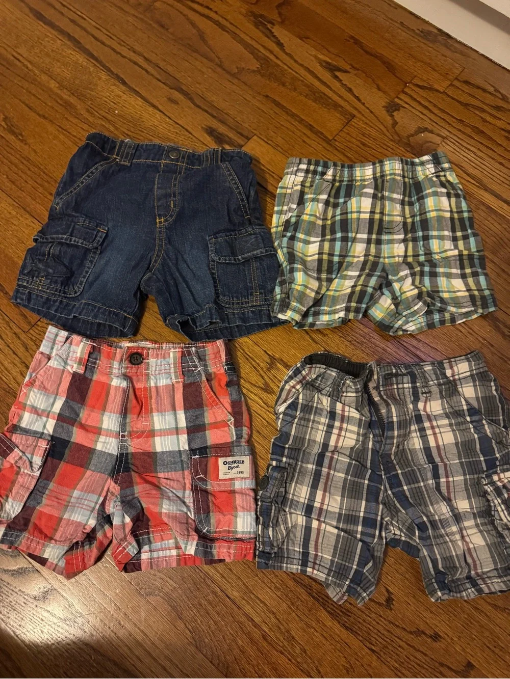 OshKosh B'gosh Kids 4-Pack Shorts - Denim Blue, Red, Green, Gray Plaid